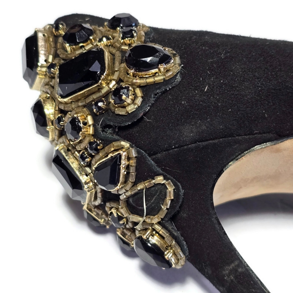 Louise et Cie Black Crystal Heels Stiletto Pumps Round Toe Sz 8.5 - Picture 8 of 16